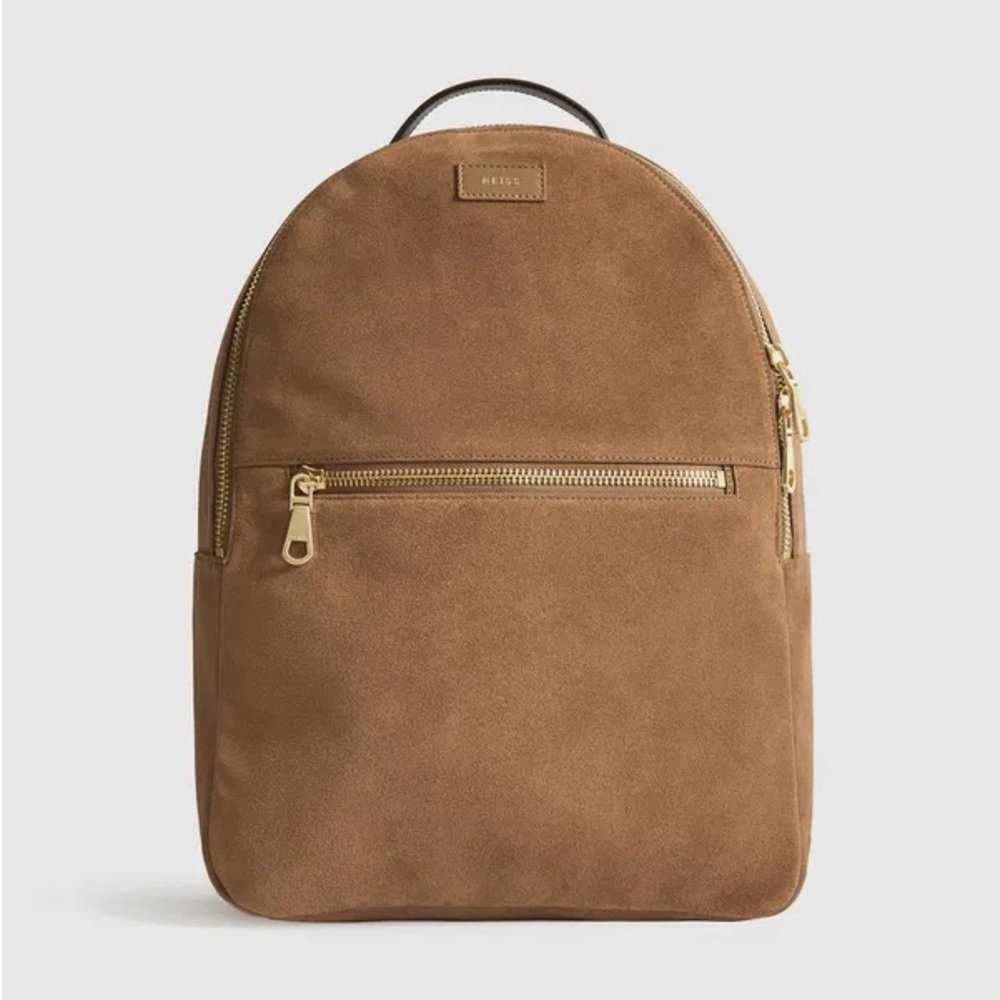 Reiss Tan Backpack with Gold Hardware and Nubuck Finish